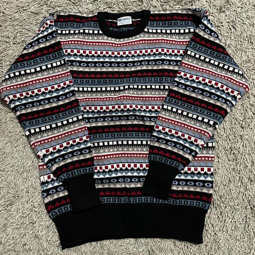 Meister 90s Vintage Retro Patterned Nee Wool Deadstock Sweater Size L
